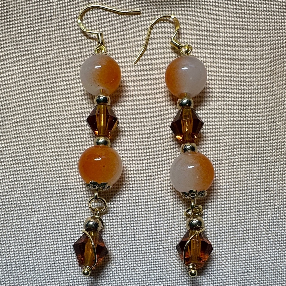 925 Elegant Gold, Orange and Brown Dangle Earrings
